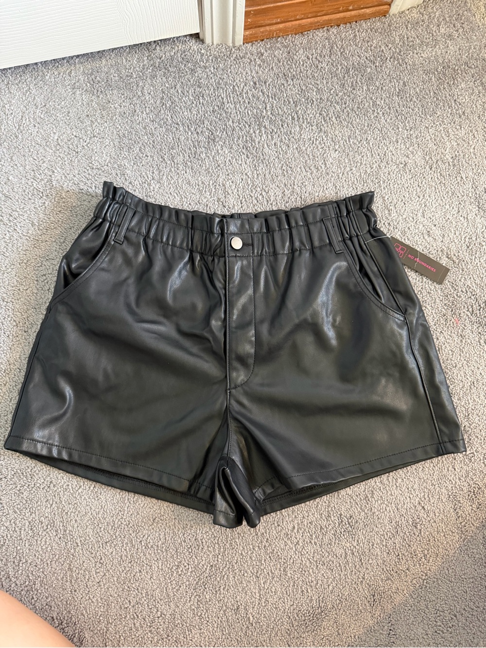 No Boundaries Black Faux Leather High-Waist Paperbag Shorts